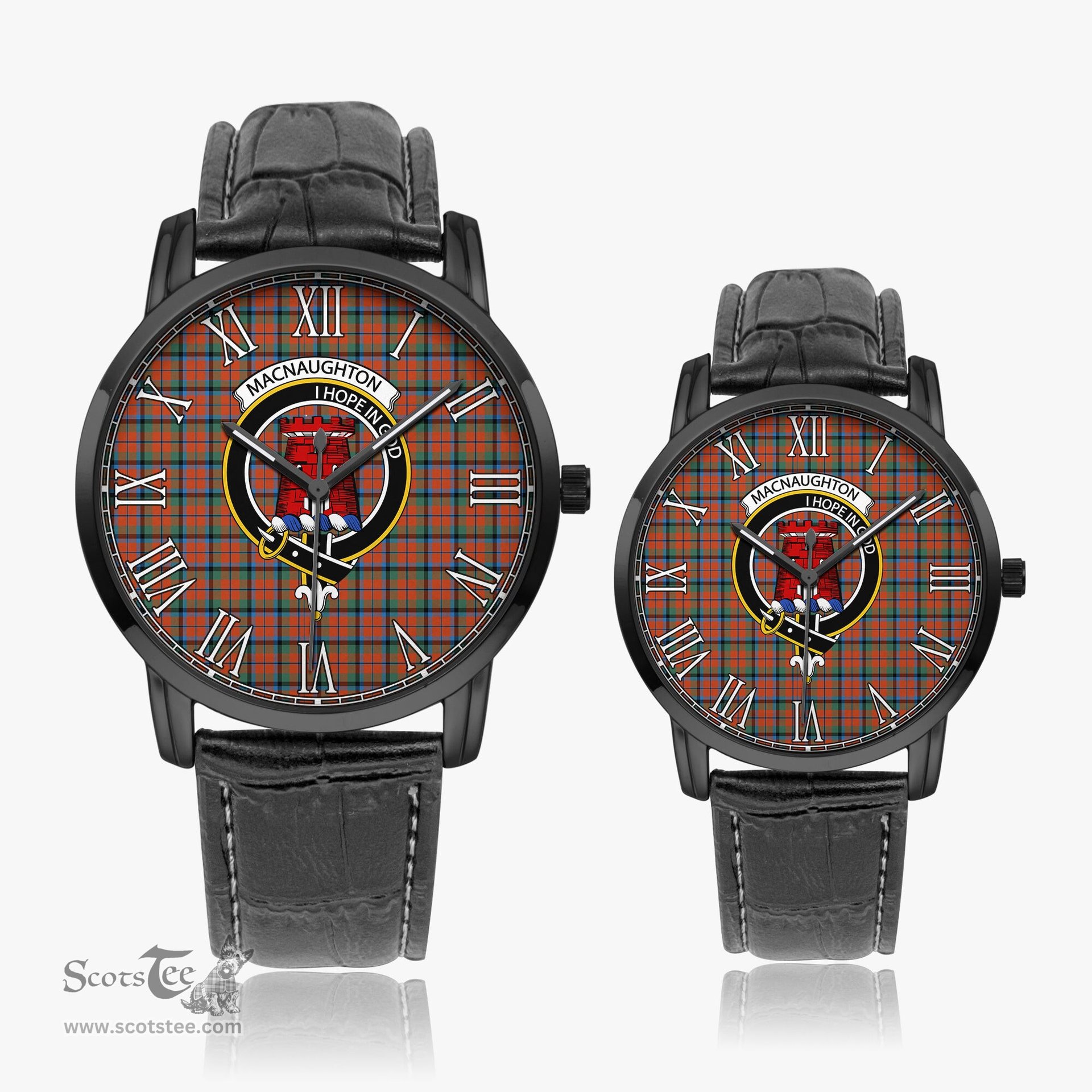 Scottish MacNaughton Ancient Family Crest Quartz Watch With Leather Strap - Tartan Watch Instafamous Quartz Leather Strap Plaid Watch Scottish Plaid Tartan Plaid - ScotsTee - scotstee.com