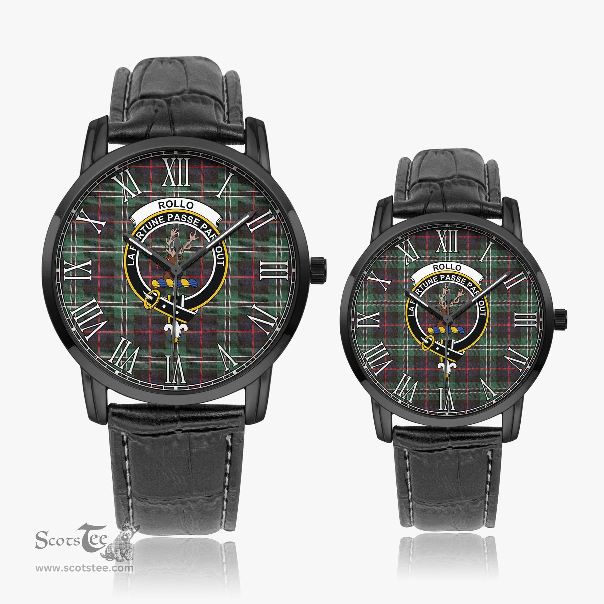 Scottish Rollo Hunting Family Crest Quartz Watch With Leather Strap - Tartan Watch Instafamous Quartz Leather Strap Plaid Watch Scottish Plaid Tartan Plaid - ScotsTee - scotstee.com