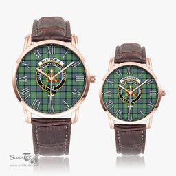 Scottish MacThomas Ancient Family Crest Quartz Watch With Leather Strap - Tartan Watch Instafamous Quartz Leather Strap Plaid Watch Scottish Plaid Tartan Plaid - ScotsTee - scotstee.com
