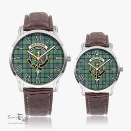 Scottish MacThomas Ancient Family Crest Quartz Watch With Leather Strap - Tartan Watch Instafamous Quartz Leather Strap Plaid Watch Scottish Plaid Tartan Plaid - ScotsTee - scotstee.com