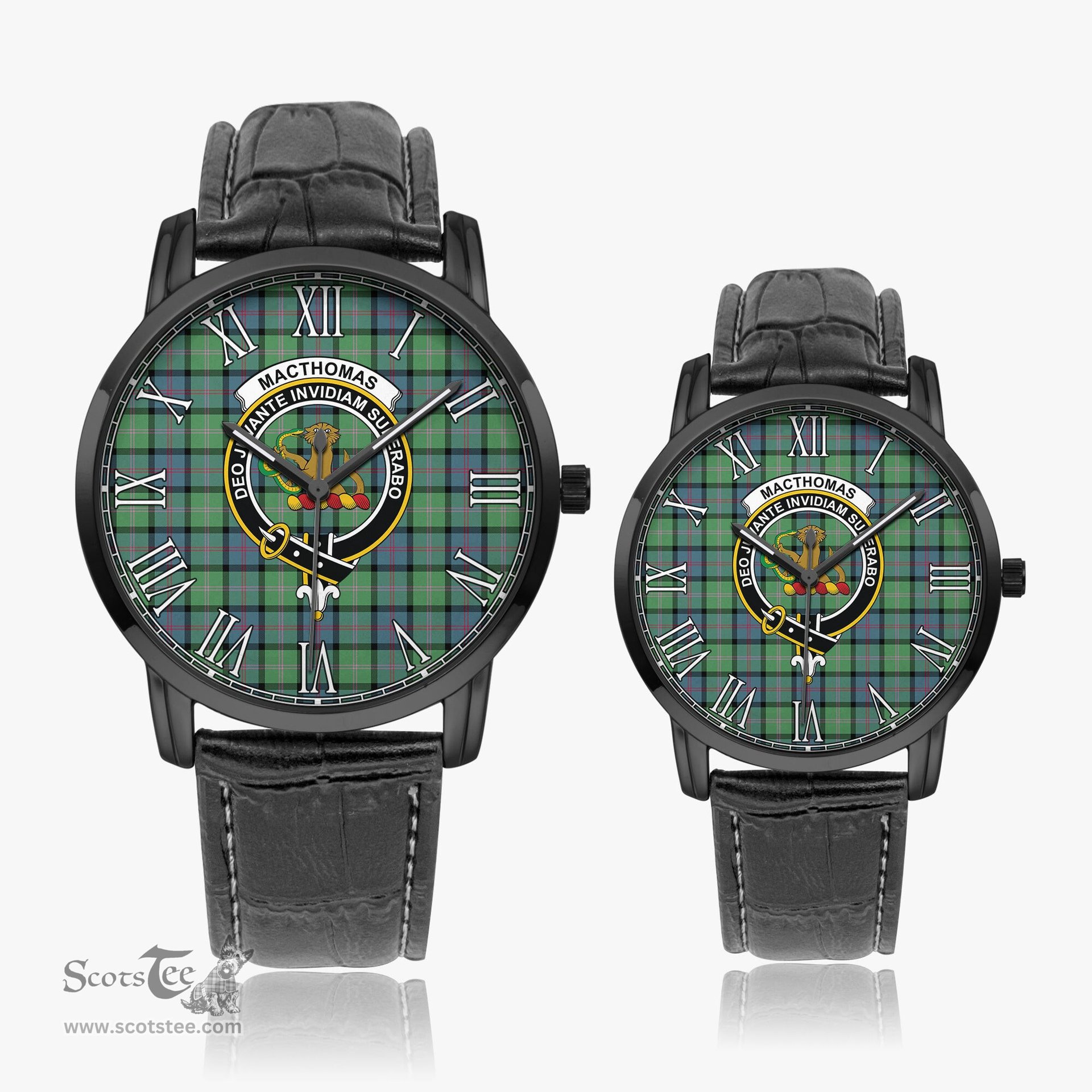 Scottish MacThomas Ancient Family Crest Quartz Watch With Leather Strap - Tartan Watch Instafamous Quartz Leather Strap Plaid Watch Scottish Plaid Tartan Plaid - ScotsTee - scotstee.com