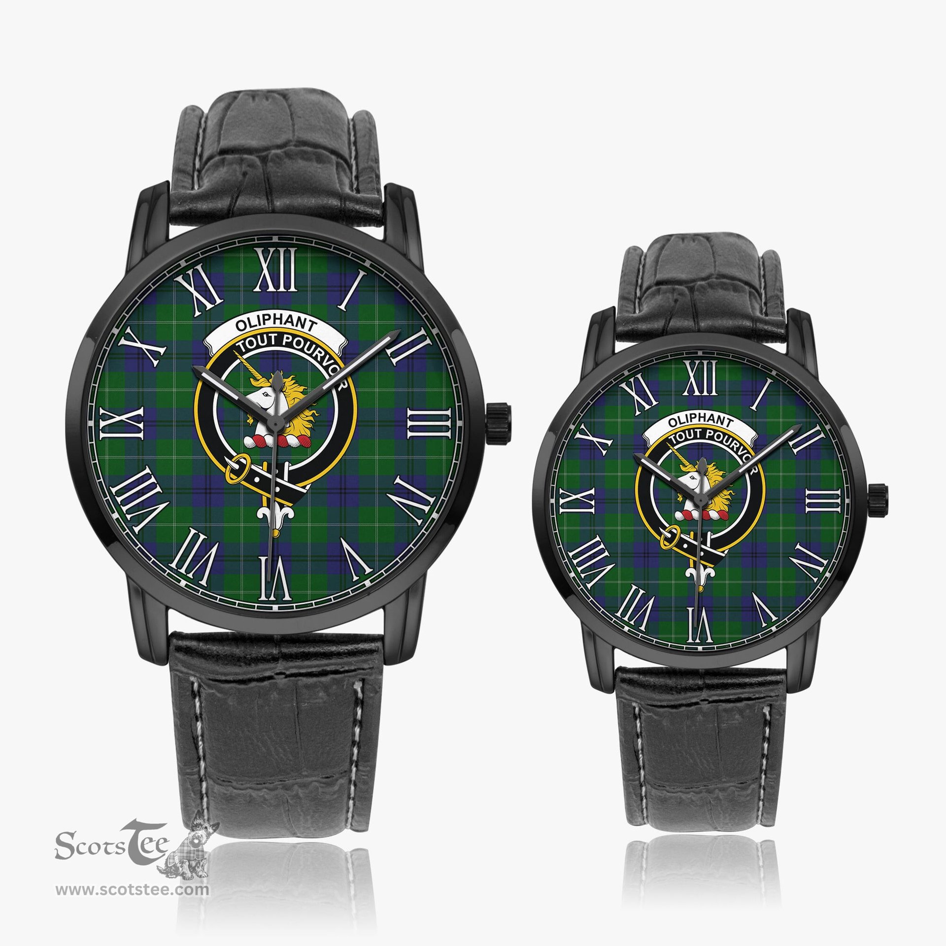 Scottish Oliphant Family Crest Quartz Watch With Leather Strap - Tartan Watch Instafamous Quartz Leather Strap Plaid Watch Scottish Plaid Tartan Plaid - ScotsTee - scotstee.com