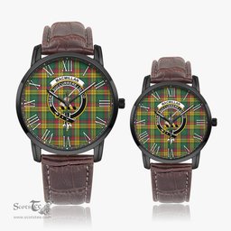 Scottish MacMillan Old Ancient Family Crest Quartz Watch With Leather Strap - Tartan Watch Instafamous Quartz Leather Strap Plaid Watch Scottish Plaid Tartan Plaid - ScotsTee - scotstee.com