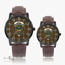 Scottish Seton Hunting Family Crest Quartz Watch With Leather Strap - Tartan Watch Instafamous Quartz Leather Strap Plaid Watch Scottish Plaid Tartan Plaid - ScotsTee - scotstee.com