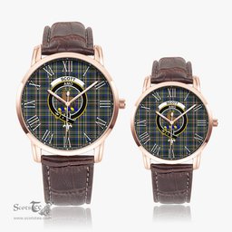 Scottish Scott Green Modern Family Crest Quartz Watch With Leather Strap - Tartan Watch Instafamous Quartz Leather Strap Plaid Watch Scottish Plaid Tartan Plaid - ScotsTee - scotstee.com