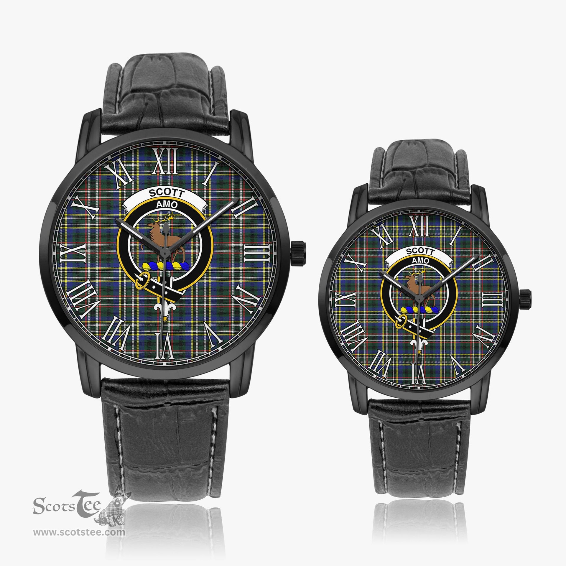 Scottish Scott Green Modern Family Crest Quartz Watch With Leather Strap - Tartan Watch Instafamous Quartz Leather Strap Plaid Watch Scottish Plaid Tartan Plaid - ScotsTee - scotstee.com