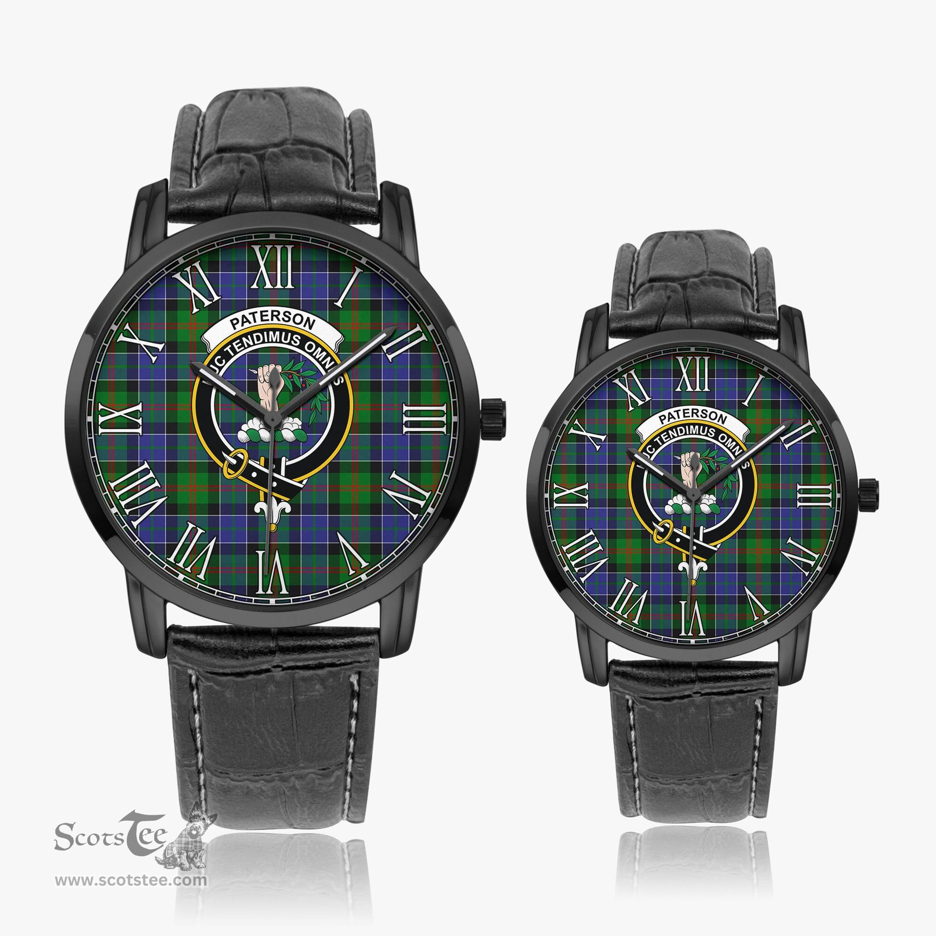 Scottish Paterson Family Crest Quartz Watch With Leather Strap - Tartan Watch Instafamous Quartz Leather Strap Plaid Watch Scottish Plaid Tartan Plaid - ScotsTee - scotstee.com