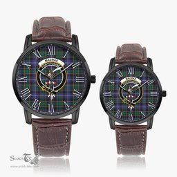 Scottish MacRae Hunting Modern Family Crest Quartz Watch With Leather Strap - Tartan Watch Instafamous Quartz Leather Strap Plaid Watch Scottish Plaid Tartan Plaid - ScotsTee - scotstee.com