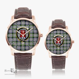 Scottish MacNaughton Dress Family Crest Quartz Watch With Leather Strap - Tartan Watch Instafamous Quartz Leather Strap Plaid Watch Scottish Plaid Tartan Plaid - ScotsTee - scotstee.com