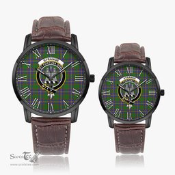 Scottish Strange of Balkaskie Family Crest Quartz Watch With Leather Strap - Tartan Watch Instafamous Quartz Leather Strap Plaid Watch Scottish Plaid Tartan Plaid - ScotsTee - scotstee.com