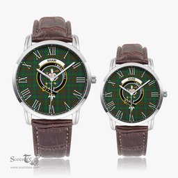 Scottish Shaw of Tordarroch Green Hunting Family Crest Quartz Watch With Leather Strap - Tartan Watch Instafamous Quartz Leather Strap Plaid Watch Scottish Plaid Tartan Plaid - ScotsTee - scotstee.com