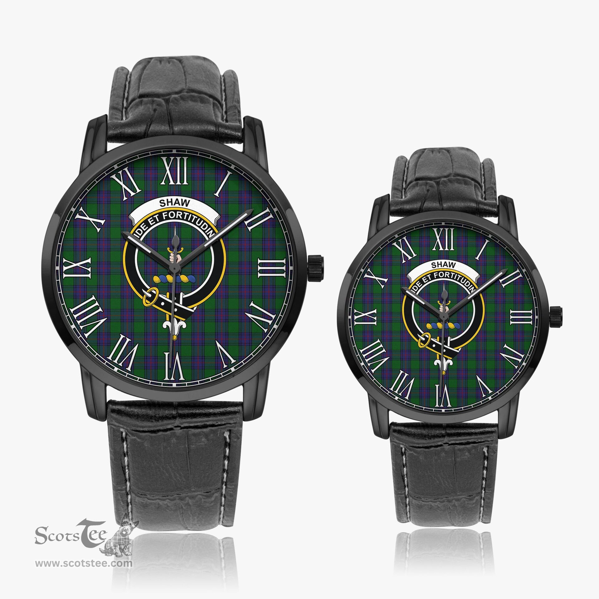 Scottish Shaw Family Crest Quartz Watch With Leather Strap - Tartan Watch Instafamous Quartz Leather Strap Plaid Watch Scottish Plaid Tartan Plaid - ScotsTee - scotstee.com