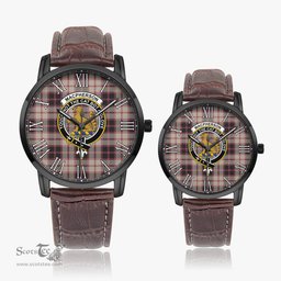 Scottish MacPherson Hunting Ancient Family Crest Quartz Watch With Leather Strap - Tartan Watch Instafamous Quartz Leather Strap Plaid Watch Scottish Plaid Tartan Plaid - ScotsTee - scotstee.com
