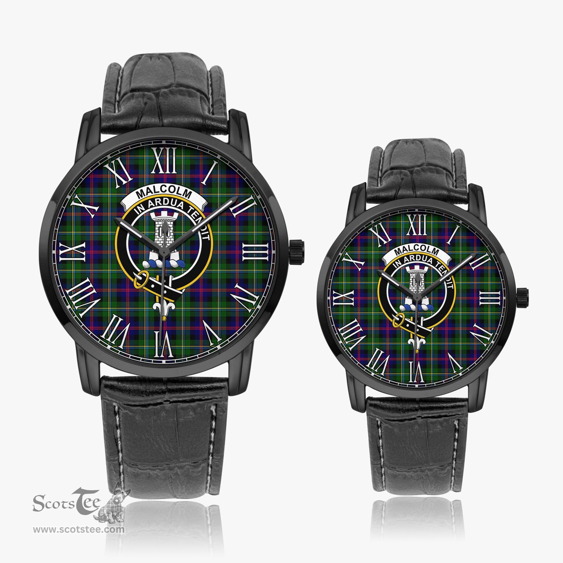 Scottish Malcolm Family Crest Quartz Watch With Leather Strap - Tartan Watch Instafamous Quartz Leather Strap Plaid Watch Scottish Plaid Tartan Plaid - ScotsTee - scotstee.com