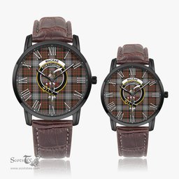 Scottish MacRae Hunting Weathered Family Crest Quartz Watch With Leather Strap - Tartan Watch Instafamous Quartz Leather Strap Plaid Watch Scottish Plaid Tartan Plaid - ScotsTee - scotstee.com