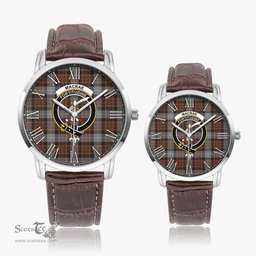 Scottish MacRae Hunting Weathered Family Crest Quartz Watch With Leather Strap - Tartan Watch Instafamous Quartz Leather Strap Plaid Watch Scottish Plaid Tartan Plaid - ScotsTee - scotstee.com