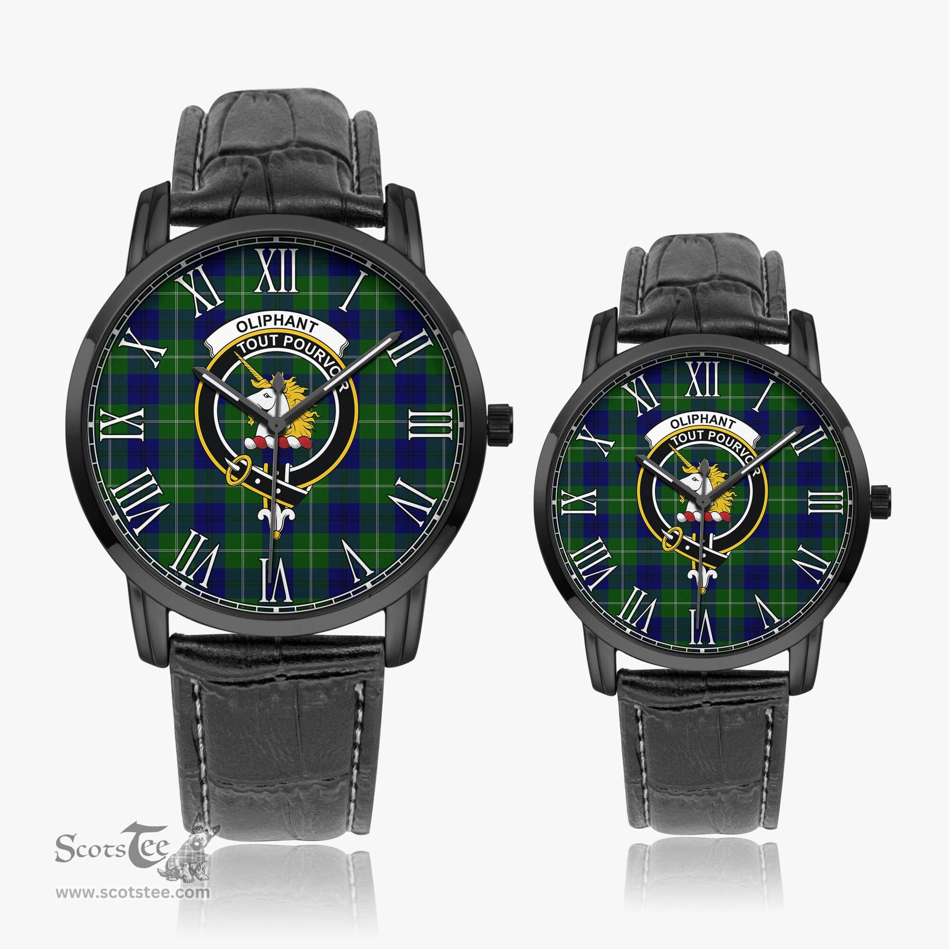 Scottish Oliphant Modern Family Crest Quartz Watch With Leather Strap - Tartan Watch Instafamous Quartz Leather Strap Plaid Watch Scottish Plaid Tartan Plaid - ScotsTee - scotstee.com
