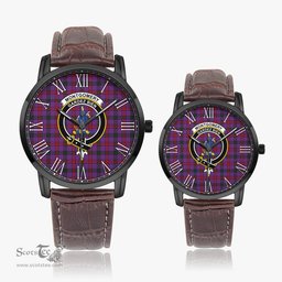 Scottish Montgomery Modern Family Crest Quartz Watch With Leather Strap - Tartan Watch Instafamous Quartz Leather Strap Plaid Watch Scottish Plaid Tartan Plaid - ScotsTee - scotstee.com