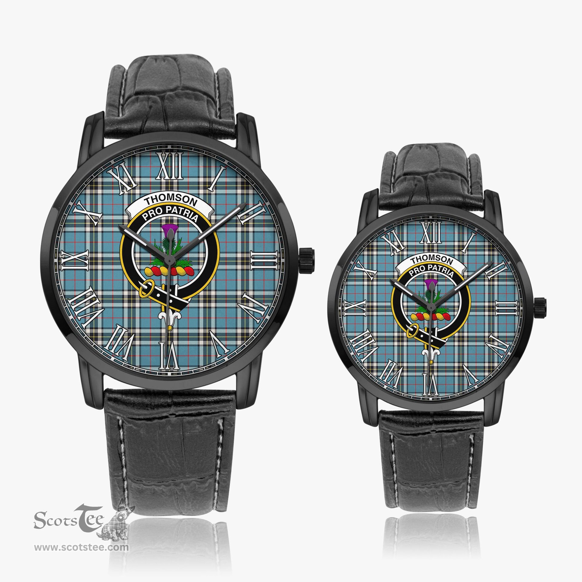 Scottish Thomson Family Crest Quartz Watch With Leather Strap - Tartan Watch Instafamous Quartz Leather Strap Plaid Watch Scottish Plaid Tartan Plaid - ScotsTee - scotstee.com