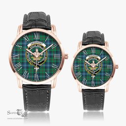 Scottish Urquhart Ancient Family Crest Quartz Watch With Leather Strap - Tartan Watch Instafamous Quartz Leather Strap Plaid Watch Scottish Plaid Tartan Plaid - ScotsTee - scotstee.com