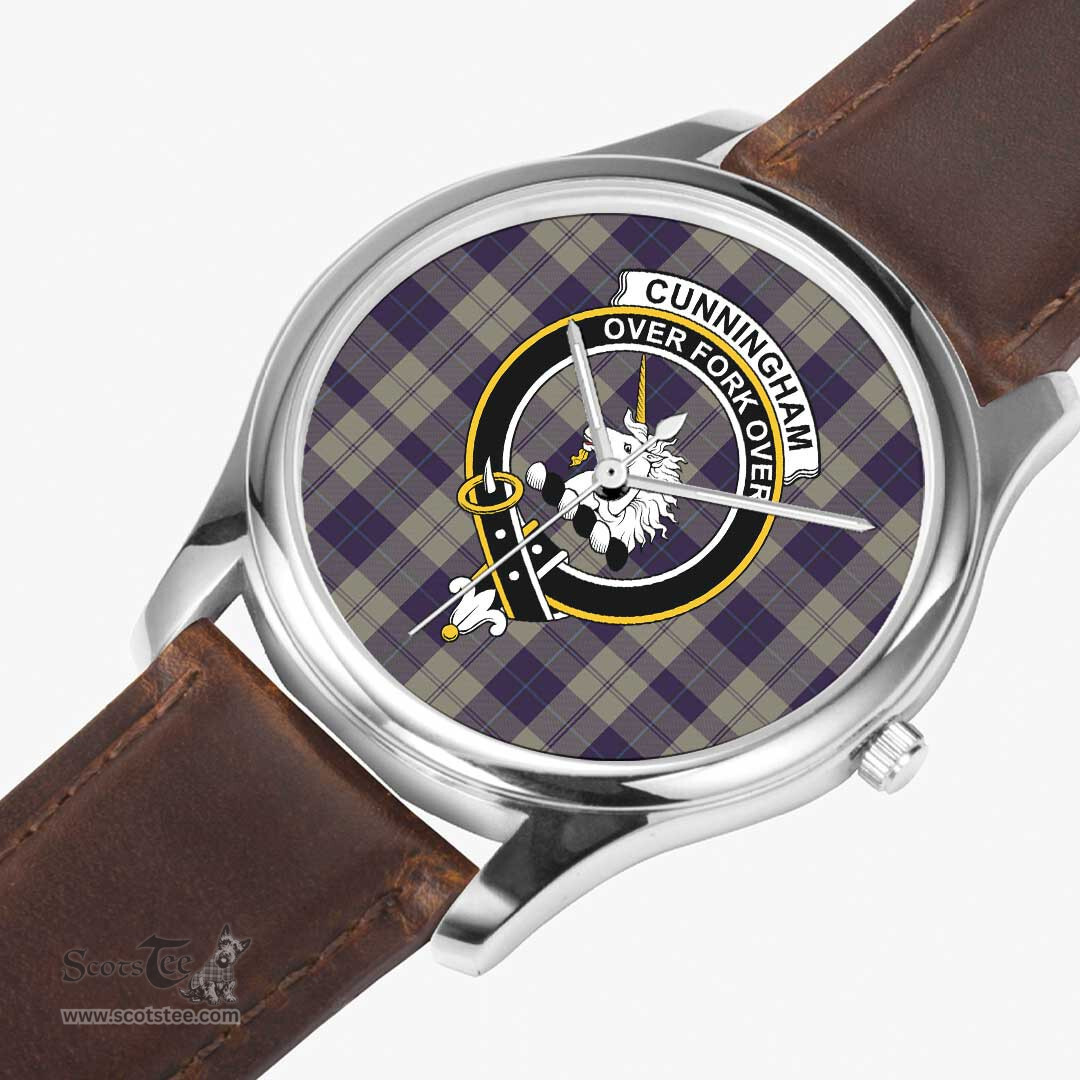 Scottish Cunningham Dress Blue Dancers Watch Tartan Crest Leather Strap Classic Plaid Watch Scottish Plaid Tartan Plaid - ScotsTee - scotstee.com