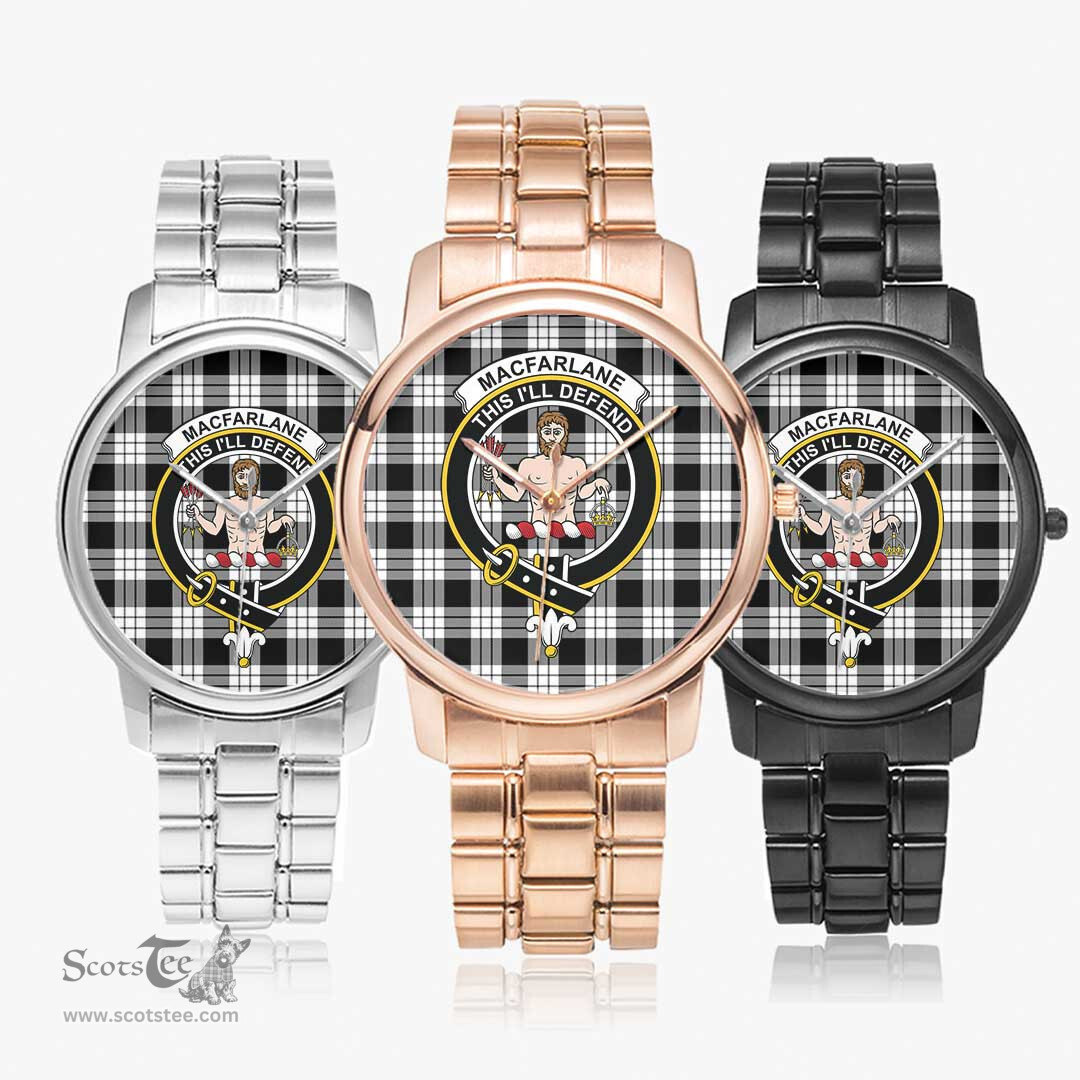 Scottish MacFarlane Black & White Watch Tartan Crest Folding Clasp Classic Plaid Watch Scottish Plaid Tartan Plaid - ScotsTee - scotstee.com