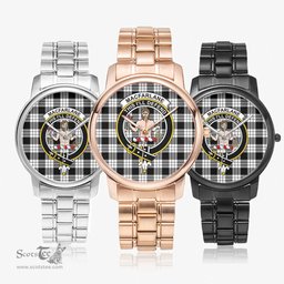 Scottish MacFarlane Black & White Watch Tartan Crest Folding Clasp Classic Plaid Watch Scottish Plaid Tartan Plaid - ScotsTee - scotstee.com