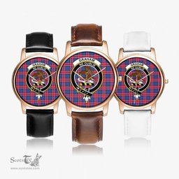 Scottish Graham of Menteith Red Watch Tartan Crest Leather Strap Classic Plaid Watch Scottish Plaid Tartan Plaid - ScotsTee - scotstee.com