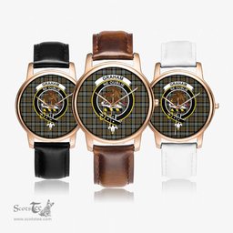 Scottish Graham of Menteith Weathered Watch Tartan Crest Leather Strap Classic Plaid Watch Scottish Plaid Tartan Plaid - ScotsTee - scotstee.com