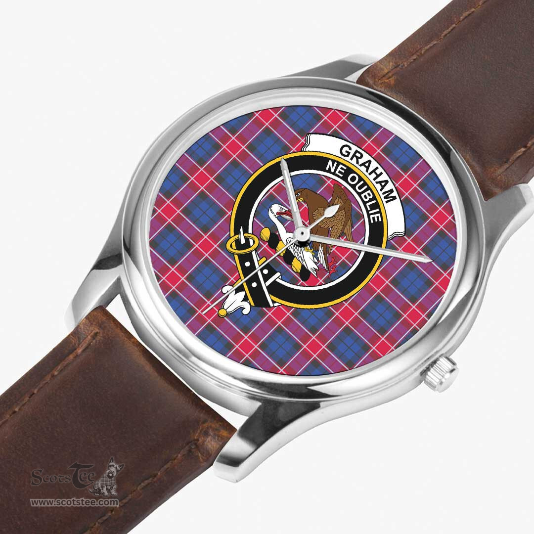 Scottish Graham of Menteith Weathered Watch Tartan Crest Leather Strap Classic Plaid Watch Scottish Plaid Tartan Plaid - ScotsTee - scotstee.com