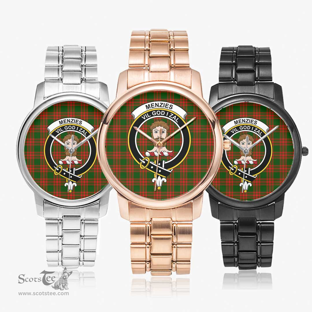 Scottish Menzies Green Modern Watch Tartan Crest Folding Clasp Classic Plaid Watch Scottish Plaid Tartan Plaid - ScotsTee - scotstee.com