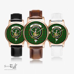 Scottish Wallace Hunting - Green Watch Tartan Crest Leather Strap Classic Plaid Watch Scottish Plaid Tartan Plaid - ScotsTee - scotstee.com