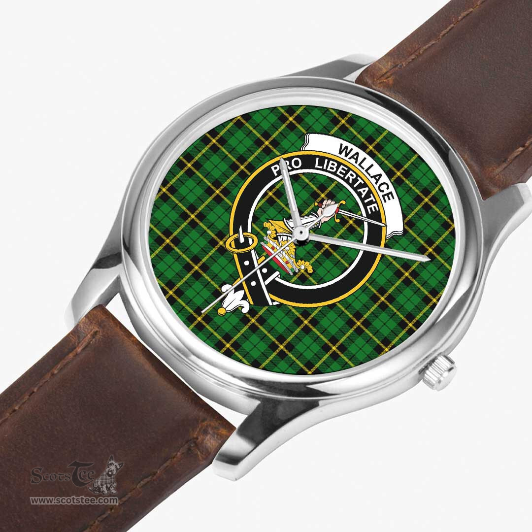 Scottish Wallace Hunting - Green Watch Tartan Crest Leather Strap Classic Plaid Watch Scottish Plaid Tartan Plaid - ScotsTee - scotstee.com
