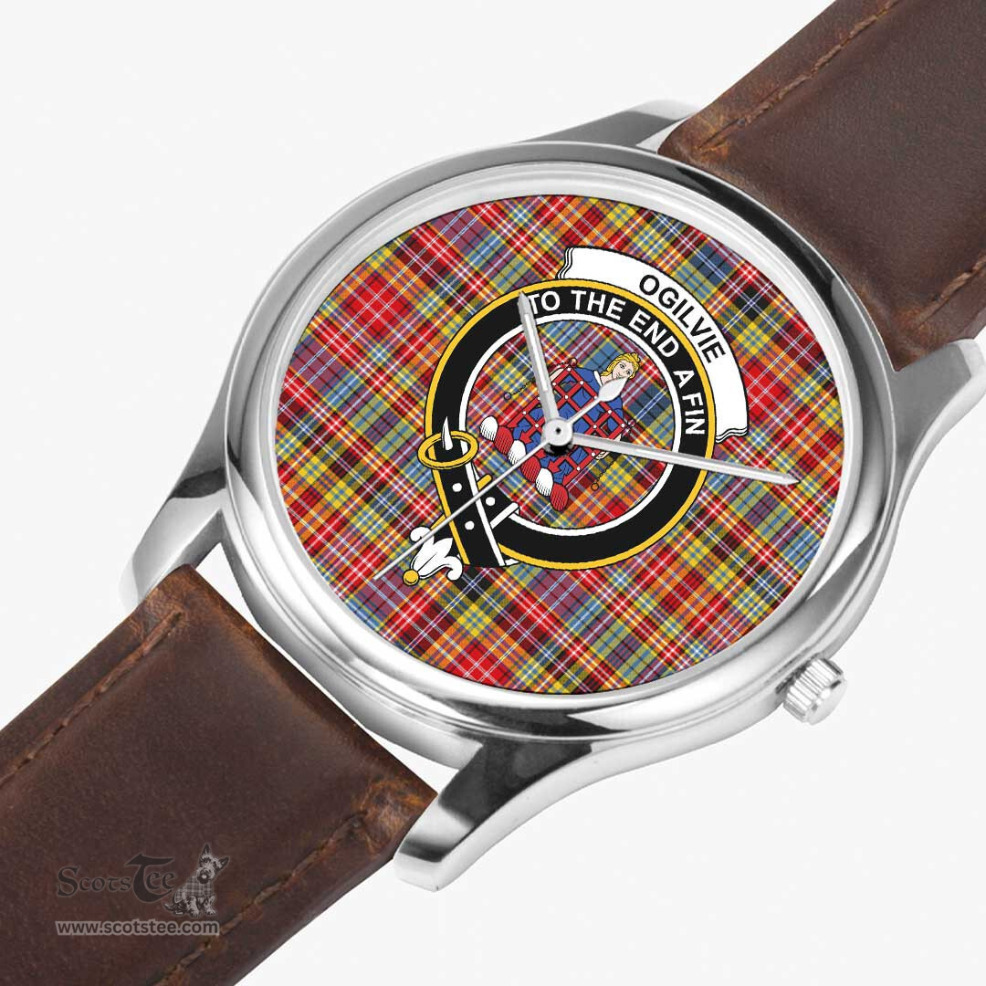 Scottish Ogilvie of Airlie Ancient Watch Tartan Crest Leather Strap Classic Plaid Watch Scottish Plaid Tartan Plaid - ScotsTee - scotstee.com