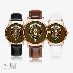 Scottish Menzies Green Modern Watch Tartan Crest Leather Strap Classic Plaid Watch Scottish Plaid Tartan Plaid - ScotsTee - scotstee.com