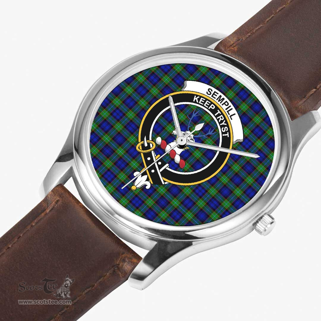 Scottish Sempill Modern Watch Tartan Crest Leather Strap Classic Plaid Watch Scottish Plaid Tartan Plaid - ScotsTee - scotstee.com