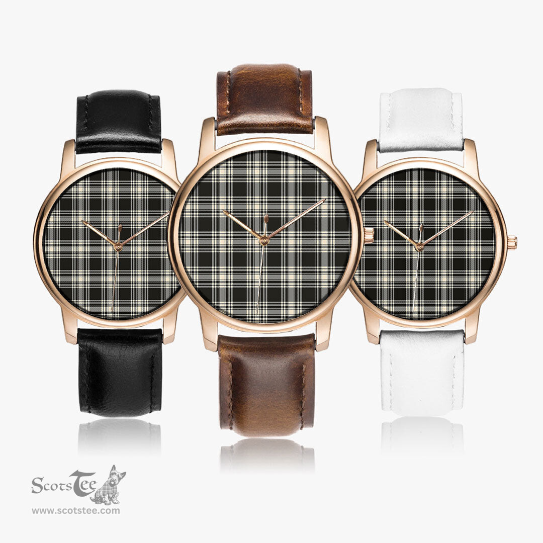 Scottish Menzies Black & White Ancient Watch Tartan Leather Strap Classic Plaid Watch Scottish Plaid Tartan Plaid - ScotsTee - scotstee.com