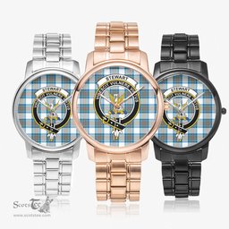 Scottish Stewart Muted Blue Watch Tartan Crest Folding Clasp Classic Plaid Watch Scottish Plaid Tartan Plaid - ScotsTee - scotstee.com