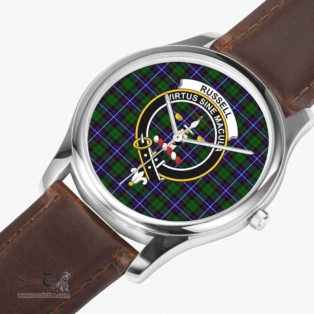 Scottish Russell Modern Watch Tartan Crest Leather Strap Classic Plaid Watch Scottish Plaid Tartan Plaid - ScotsTee - scotstee.com