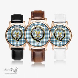 Scottish Stewart Muted Blue Watch Tartan Crest Leather Strap Classic Plaid Watch Scottish Plaid Tartan Plaid - ScotsTee - scotstee.com