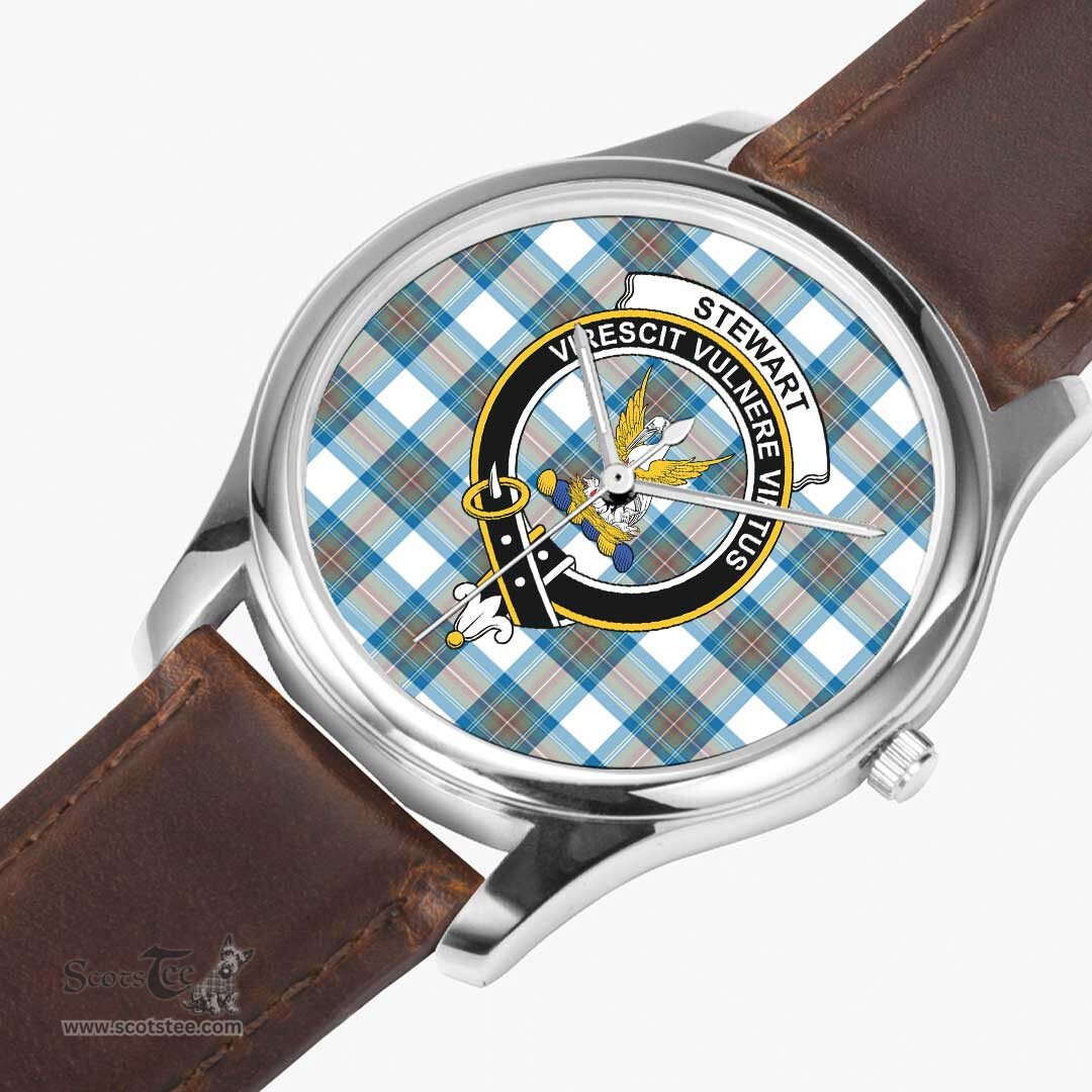 Scottish Stewart Muted Blue Watch Tartan Crest Leather Strap Classic Plaid Watch Scottish Plaid Tartan Plaid - ScotsTee - scotstee.com
