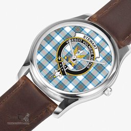 Scottish Stewart Muted Blue Watch Tartan Crest Leather Strap Classic Plaid Watch Scottish Plaid Tartan Plaid - ScotsTee - scotstee.com