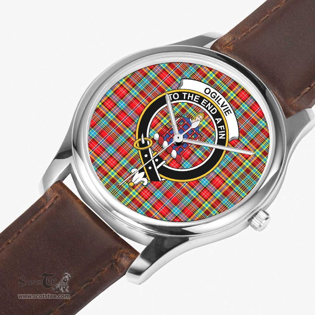 Scottish Ogilvie Watch Tartan Crest Leather Strap Classic Plaid Watch Scottish Plaid Tartan Plaid - ScotsTee - scotstee.com