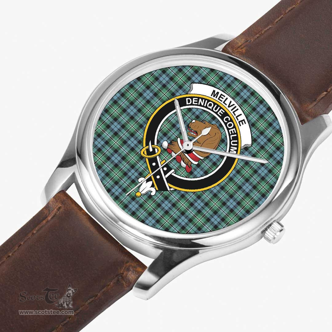 Scottish Melville Watch Tartan Crest Leather Strap Classic Plaid Watch Scottish Plaid Tartan Plaid - ScotsTee - scotstee.com