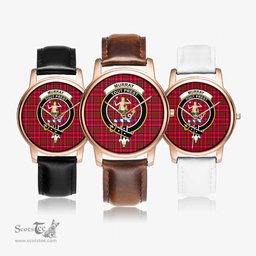 Scottish Murray of Tulloch Modern Watch Tartan Crest Leather Strap Classic Plaid Watch Scottish Plaid Tartan Plaid - ScotsTee - scotstee.com