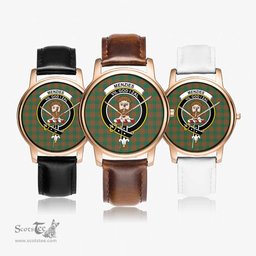 Scottish Menzies Green Ancient Watch Tartan Crest Leather Strap Classic Plaid Watch Scottish Plaid Tartan Plaid - ScotsTee - scotstee.com