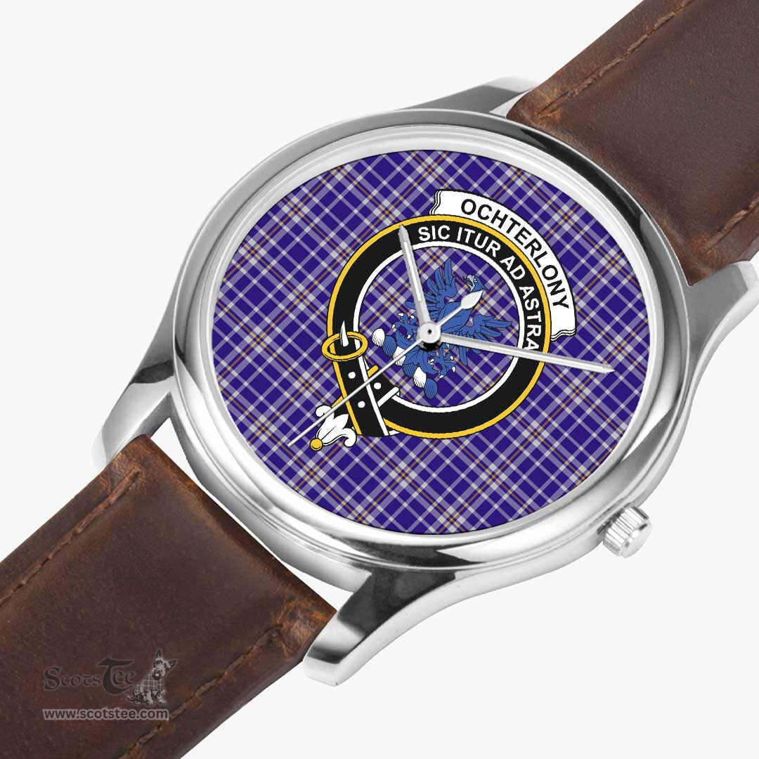 Scottish Ochterlony Watch Tartan Crest Leather Strap Classic Plaid Watch Scottish Plaid Tartan Plaid - ScotsTee - scotstee.com