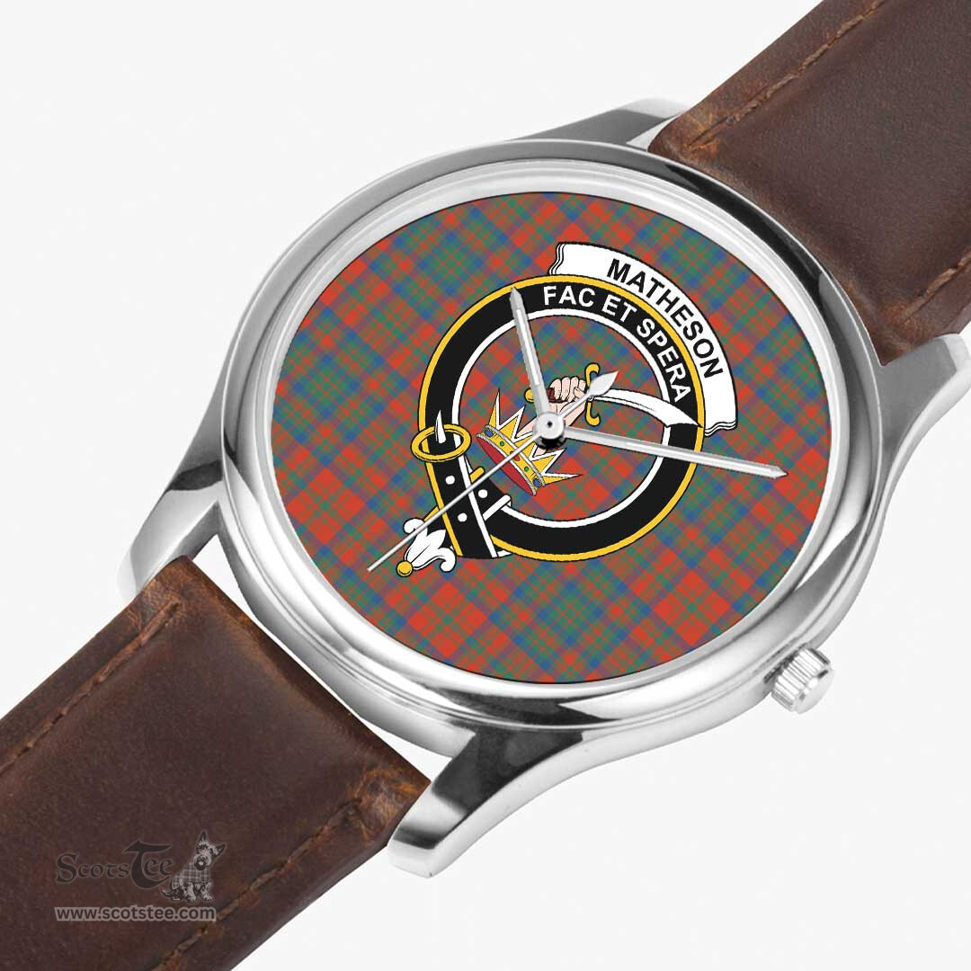 Scottish Matheson Ancient Watch Tartan Crest Leather Strap Classic Plaid Watch Scottish Plaid Tartan Plaid - ScotsTee - scotstee.com