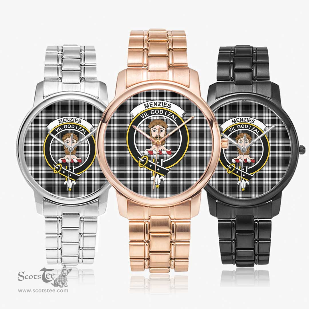 Scottish Menzies Black & White Modern Watch Tartan Crest Folding Clasp Classic Plaid Watch Scottish Plaid Tartan Plaid - ScotsTee - scotstee.com