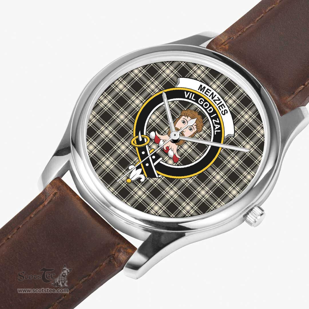 Scottish Menzies Black & White Ancient Watch Tartan Crest Leather Strap Classic Plaid Watch Scottish Plaid Tartan Plaid - ScotsTee - scotstee.com